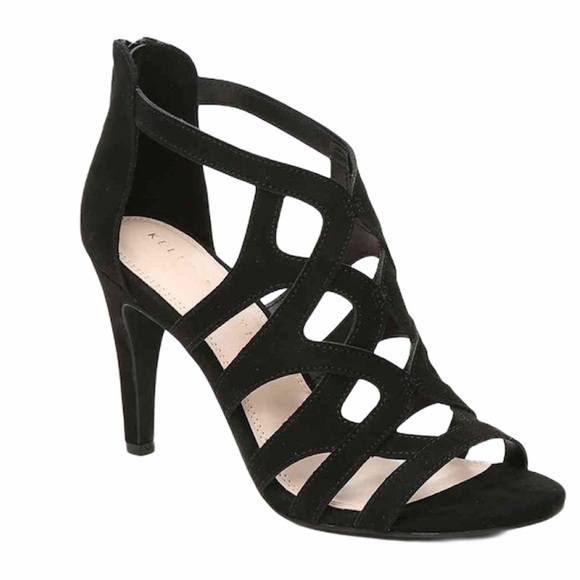 Kelly & Katie Shoes - Kelly & Katie Ocilia Black Velvet cage Sandal Heel